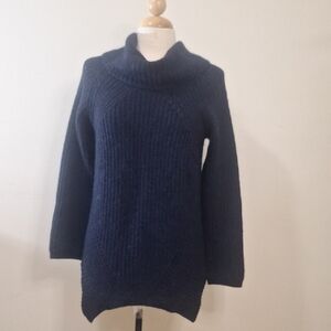 Elsa Manda Made In Italy Alpaca/wool Blend Cowl Neck Rib Knit Tunic Sweater